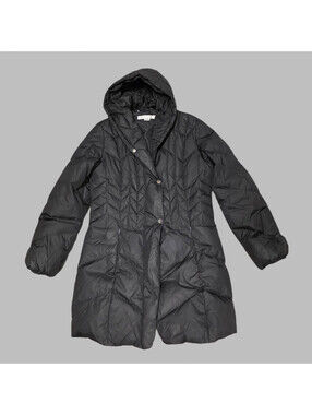 Larry Levine Long Down Coat L Large 20x36 Nylon Down hooded